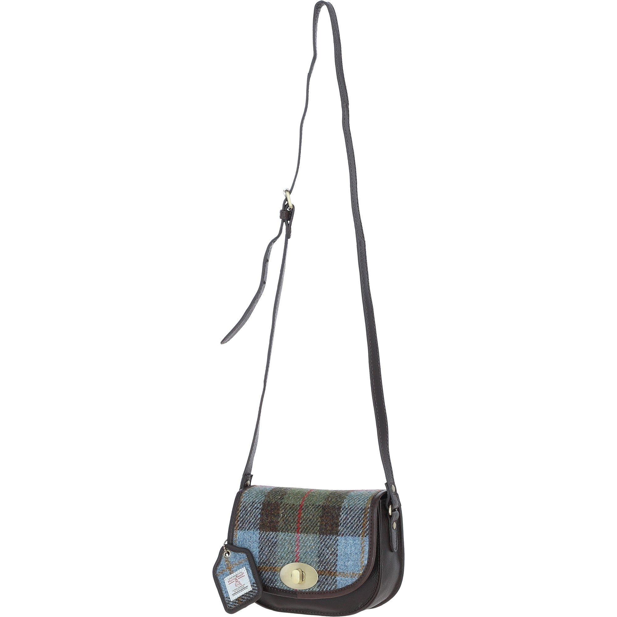 Ashwood Leather & Harris Tweed® Cloth Saddle Crossbody Bag with Twist Lock Brown/Mcload: TW-30-01-BM