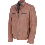 Mens Real Leather Biker Jacket Camel: AWM-Lent