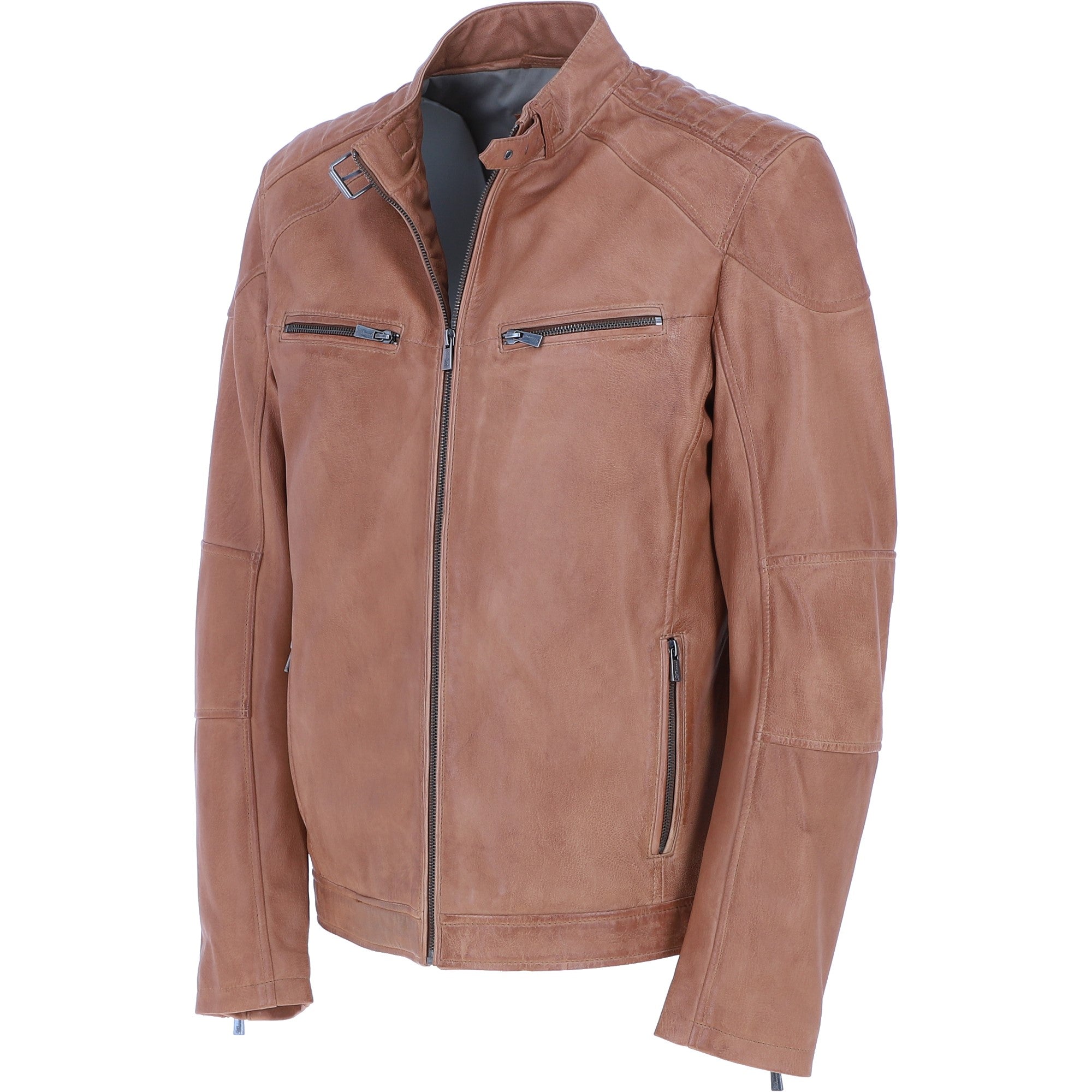 Mens Real Leather Biker Jacket Camel: AWM-Lent