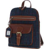 Exquisite Ashwood Leather & Harris Tweed® Cloth Backpack Tan/Navy: TW-25-011-TN