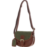 Ashwood Leather & Tweed Saddle Bag Tan/Green Check: TW-26-010-TGNH