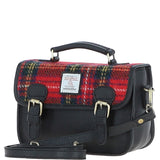 Ashwood Leather & Harris Tweed® Cloth Small Satchel Bag Black/Red: TW-67-14-BR