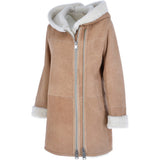 Ladies Hooded Sheepskin Coat Tan: KB 999