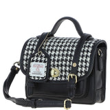Ashwood Leather & Harris Tweed® Cloth Mini Satchel Bag with Twist Lock Black/White: TW-32-12-BW