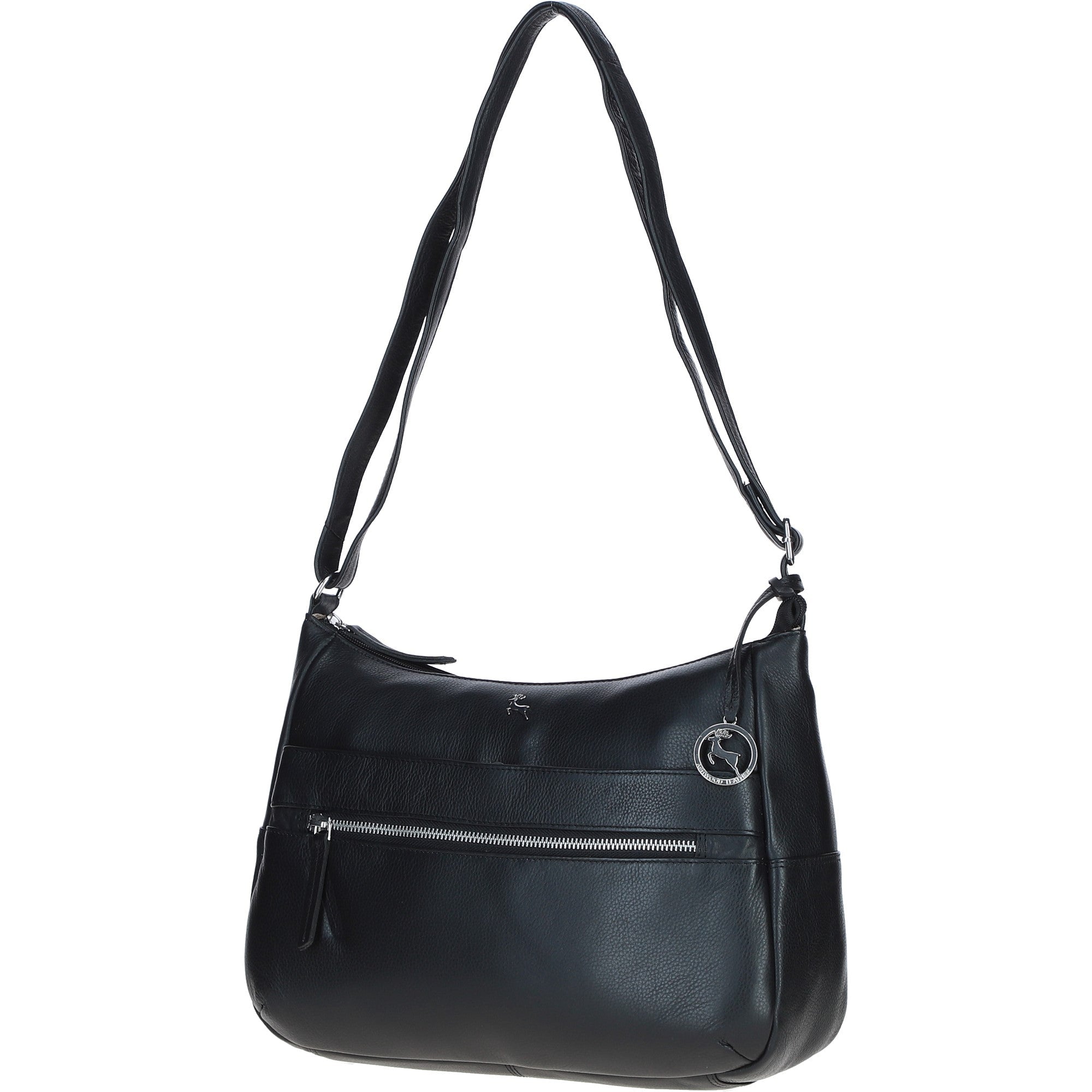 Leather Shoulder Bag with Zip & Magnetic Pocket Black: Meath