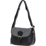 Elegant Ashwood Leather & Harris Tweed® Cloth Crossbody Bag Black/White: TW-27-012-BW