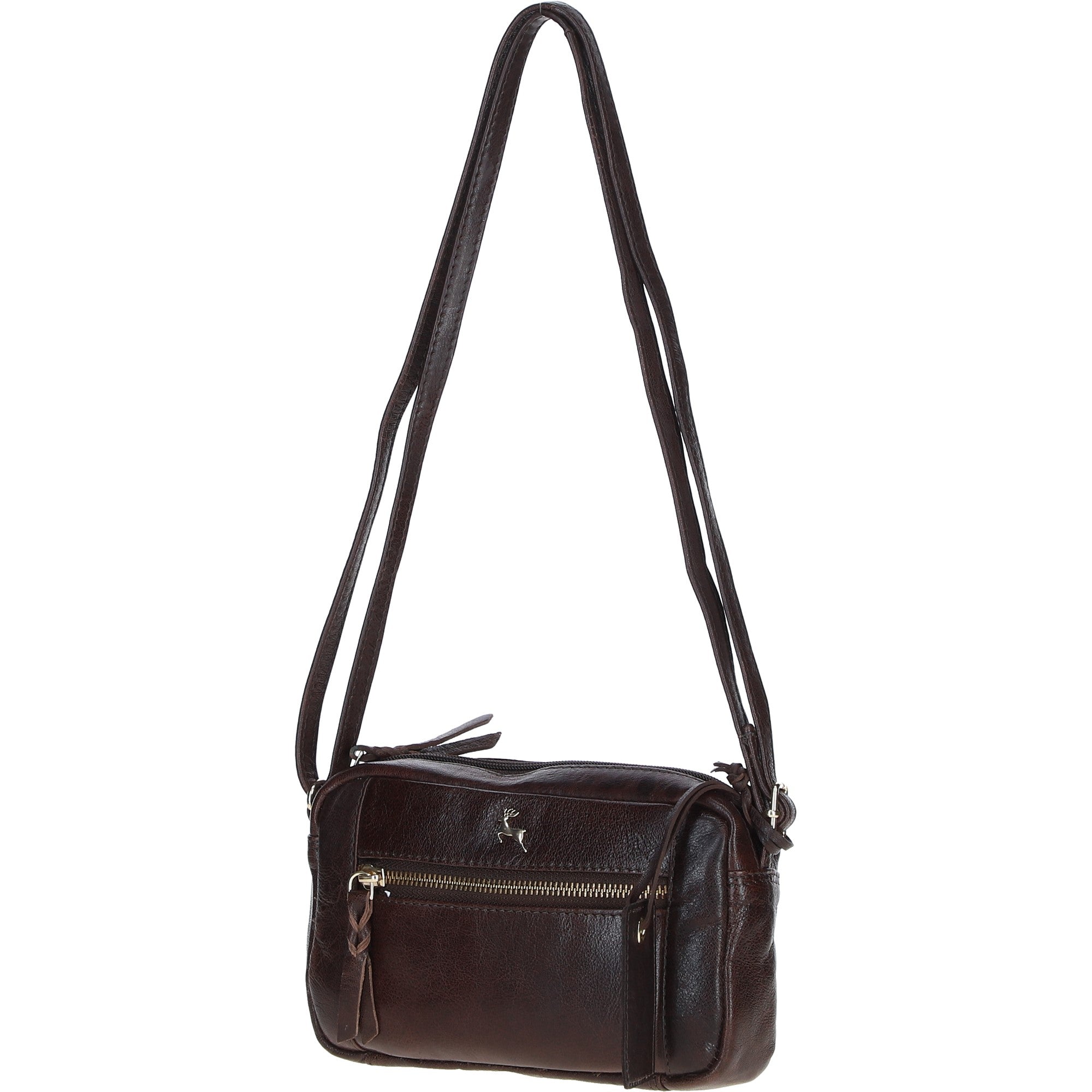 Leather Crossbody Bag with Adjustable Strap Brown: Audrey