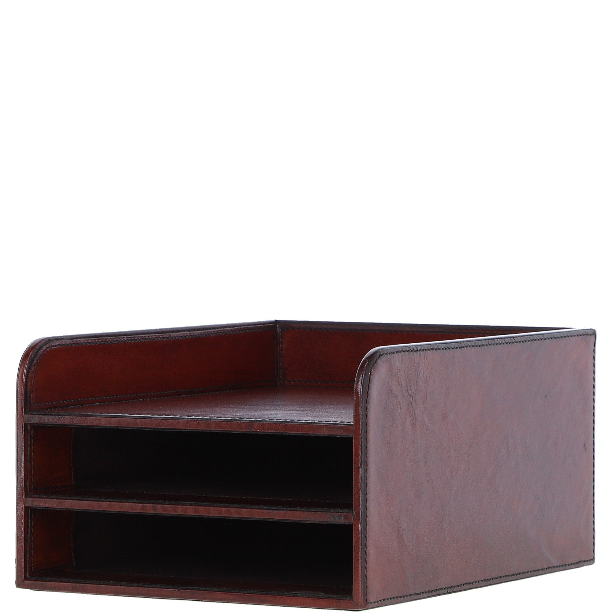 Executive Ashwood Leather Tripple Layer Paper Tray/Organizer Chestnut: LF-172