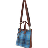 Versatile Ashwood Leather & Harris Tweed® Cloth Shoulder Bag Tan/LT Blue: TW-22-05-TB