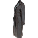 Elegant Longline Women's Leather Trench Coat with Waist Tie Navada: awl-trench