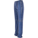 Women's Flared 60's Snake Print Leather Jeans Blue: 4053