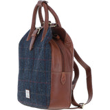 Ashwood Leather & Harris Tweed® Cloth Multi-Pocket Backpack Tan/Navy: TW-66-11-TN