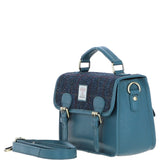 Ashwood Leather & Harris Tweed® Cloth Satchel Bag Teal/Navy: TW-68-16-TN