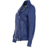 Ashwood Ladies Leather Longline Biker Jacket Ink Blue: LONG LINE BIKER