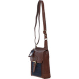 Ashwood Leather & Harris Tweed® Cloth Crossbody Bag Tan/Navy: TW-24-011-TN