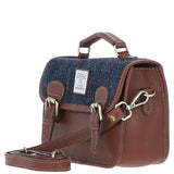 Ashwood Leather & Harris Tweed® Cloth Small Satchel Bag Tan/Navy: TW-67-11-TN