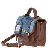 Ashwood Leather & Harris Tweed® Cloth Mini Satchel Bag with Twist Lock Tan/Blue: TW-32-05-TB