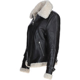 Ladies Sheepskin Aviator Jacket with Faux Fur Lining Brown: 2419