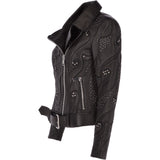 Ladies Vegetable Tanned Leather Studded Biker Jacket: Z 158