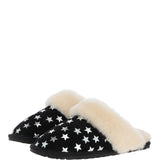 Women's Classic  Suede Sheepskin Slippers Black/Silver: FEN-LADIES SLIPPERS