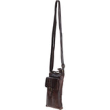 Compact Leather Phone Bag with Adjustable Strap and Brass Hardware Brown: tl-002