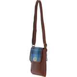 Ashwood Leather & Harris Tweed® Cloth Twist Lock Crossbody Bag Tan/LT Blue: TW-31-05-TB