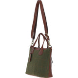 Versatile Ashwood Leather & Tweed Shoulder Bag Tan/Green Check: TW-22-010-TGNH