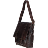 Leather Messenger Bag with Front Buckle Pockets Brown: TL-007