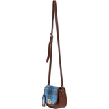 Ashwood Leather & Harris Tweed® Cloth Saddle Crossbody Bag with Twist Lock Tan/LT Blue: TW-30-05-TB