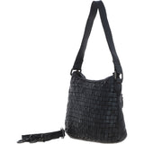 Vintage Woven Leather Shoulder Bag Black:  D-73