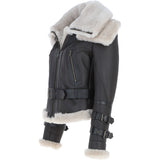 Womens Aviator Shearling Leather Jacket Brown/Cream: KB-451 DC