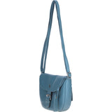 Leather Flap Shoulder Bag Avio Blue: Limerick
