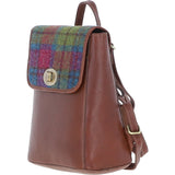 Ashwood Leather & Harris Tweed® Cloth Compact Backpack Tan/Purple: TW-65-13-TP