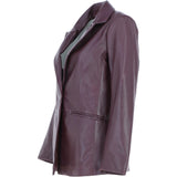 Womens Leather Fashion Single Breasted Blazer Burgundy: AWL-Blazer