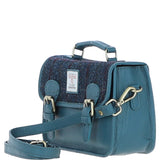 Ashwood Leather & Harris Tweed® Cloth Small Satchel Bag Teal/Navy: TW-67-16-TN