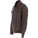 Real Leather Bomber Jacket With Brando Collar Antique Brown: Prime Bomber