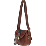 Ashwood Leather & Harris Tweed® Cloth Saddle Bag Tan/Green/Red: TW-26-08-TR
