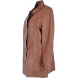 Womens Single Breasted Oversized Leather Coat Cognac/app: IVONNE 2
