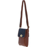 Ashwood Leather & Harris Tweed® Cloth Twist Lock Crossbody Bag Tan/Navy: TW-31-011-TN