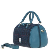 Ashwood Leather & Harris Tweed® Cloth Medium Barrel Bag Teal/Navy: TW-62-16-TN