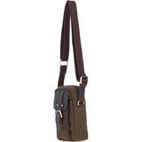 Fenland Canvas & Leather body Bag Brandy/Green: FEN-750