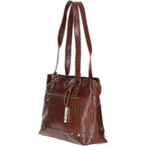 Velutto Eleganza' Zip Mid Section Real Leather Shoulder Bag Cognac/croc: 52234