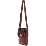 Ashwood Leather & Harris Tweed® Cloth Twist Lock Crossbody Bag Tan/Green/Red: TW-31-08-TR