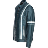 Men's Ashwood Leather Casual Jacket with Contrast Stripes Navy: AWM-260