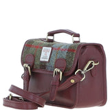Ashwood Leather & Harris Tweed® Cloth Small Satchel Bag Wine/Mcload: TW-67-17-WM