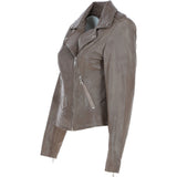 Exquisite Ashwood Leather Ladies Biker Jacket Taupe: AWL-1881
