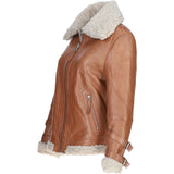 Ladies Sheepskin Aviator Jacket with Faux Fur Lining Cognac: 2419