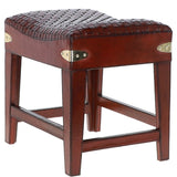 Leather Covered Wood Frame Vintage Woven Leather Stool Chestnut: LF-143