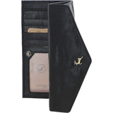 Women's Vintage Wash Large 12 Card Leather  Purse Black : G-43