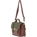 Ashwood Leather & Tweed Large Satchel Bag with Twist Lock Tan/Green Check: TW-35-10-TGNH
